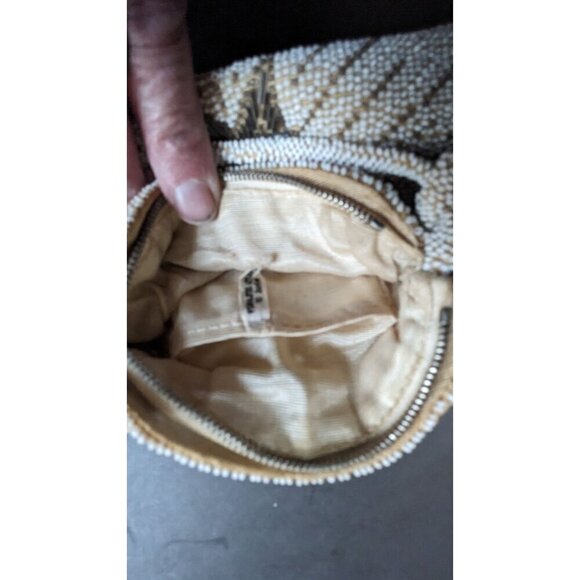 Beaded round handbag 1920's to 1930's Star burst cream - Picture 5 of 8